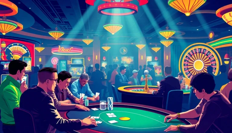 Players enjoying high-stakes poker at a casino, representing the excitement of https://88aavega.com/ and thrilling gambling experiences.